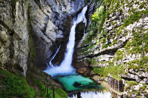 Waterfall Savica above Lake Bohinj, Slovenia