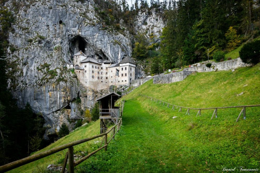 A view of the Predjama Castle built into the mouth of a cave