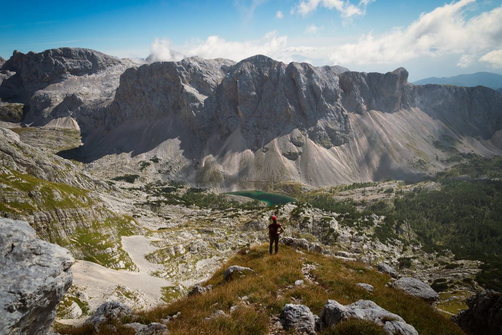 An elevated view over the magical Valley of the Triglav Lakes in the Julian Alps.