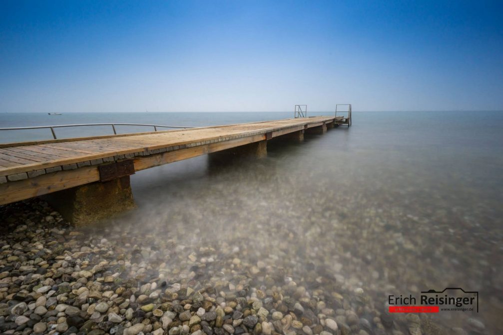 A wooden dock in the Adriatic Sea in Izola, Slovenia