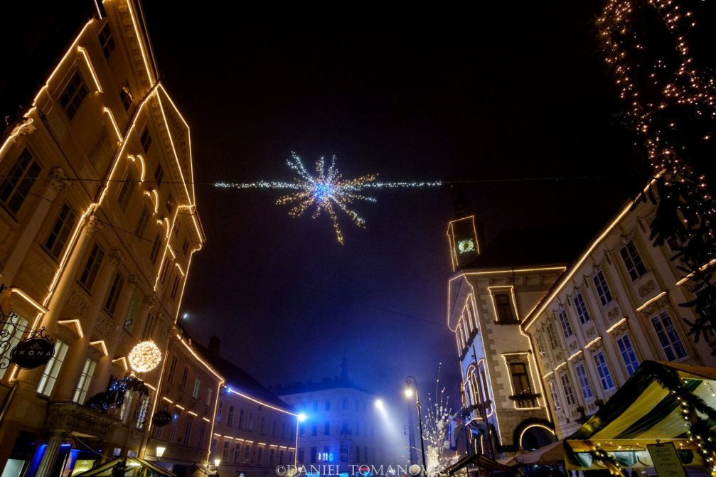 Ljubljana's Old Town adorned with Christmas lights