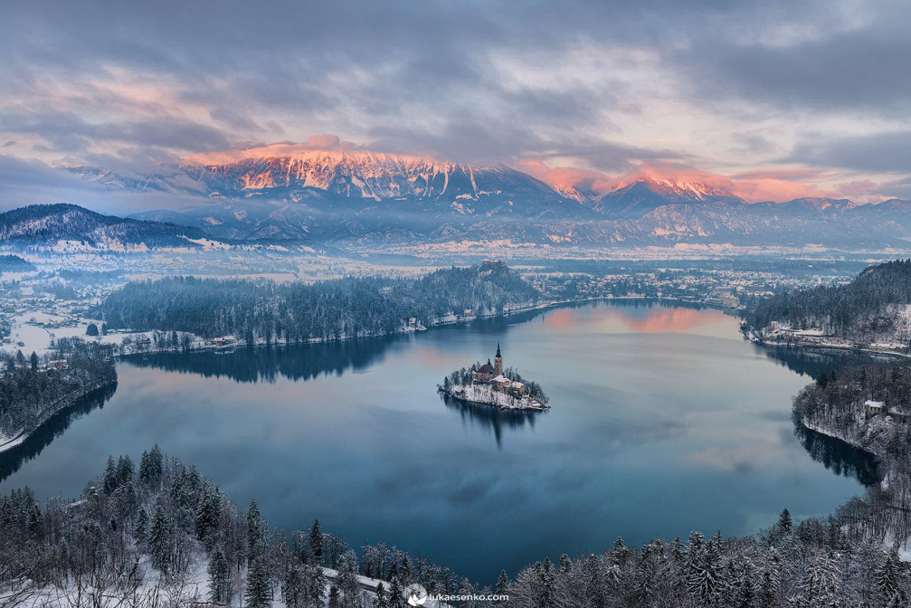 Lake Bled in Slovenia is beautiful in winter with the scenery of snow