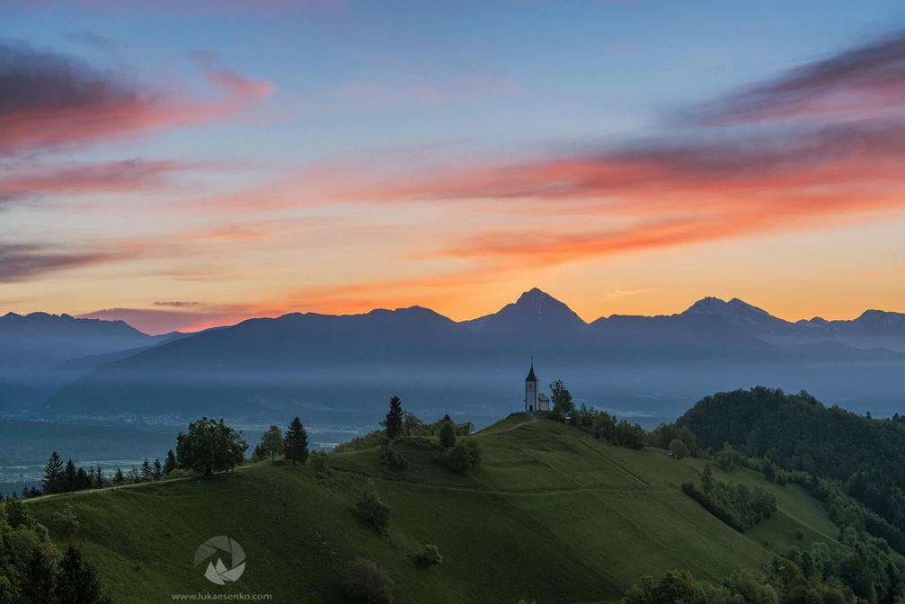 Jamnik church of Saints Primus and Felician, perched on a hill on the Jelovica Plateau, Slovenia