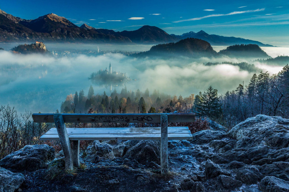 Lake Bled from the vantage point of the Ojstrica mountain, Slovenia