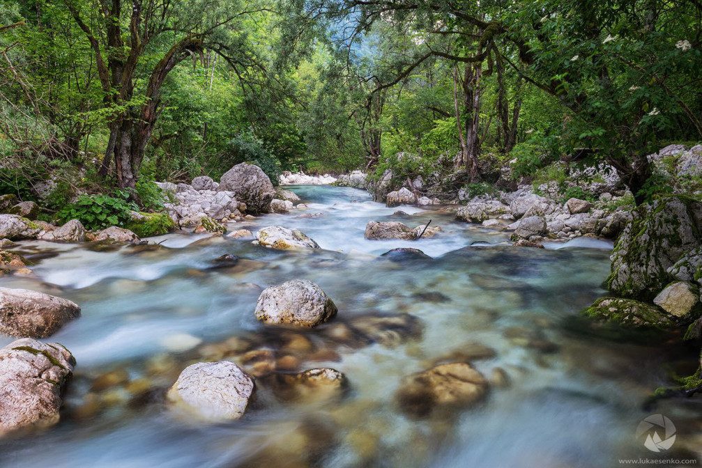 The beautiful Lepenjica river at its upper stream in the Soca Valley, Slovenia