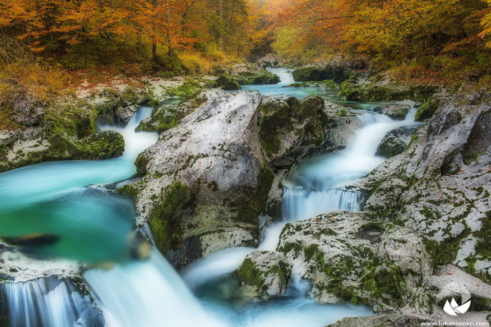 Mostnica river in autumn, Voje valley, Bohinj, Slovenia