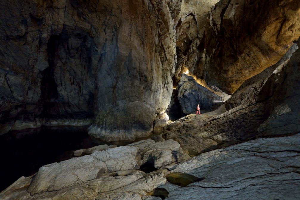 Underground canyon of Reka River inside the Skocjan Caves in Slovenia