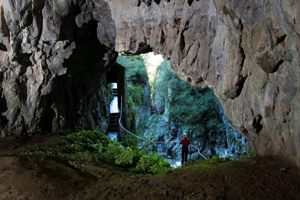 Path through the canyon, hacked out of the rocky cliffs outside the Skocjan caves