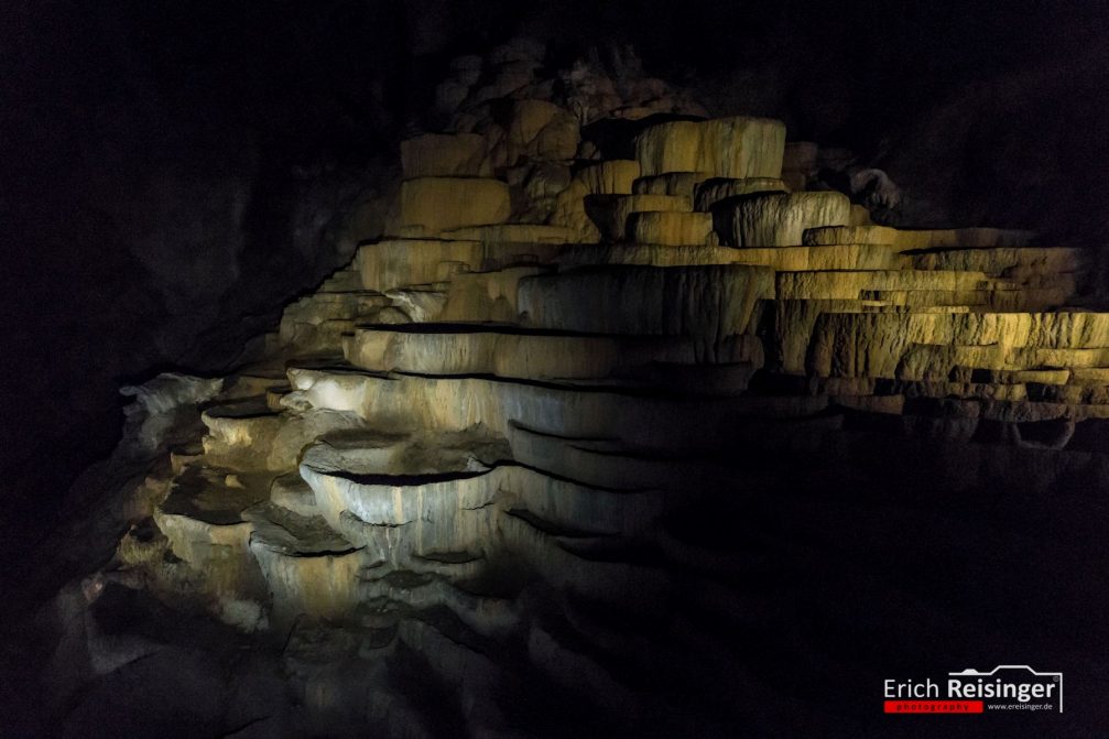 Terraces of precipitated calcium carbonate in the Skocjan Caves in Slovenia