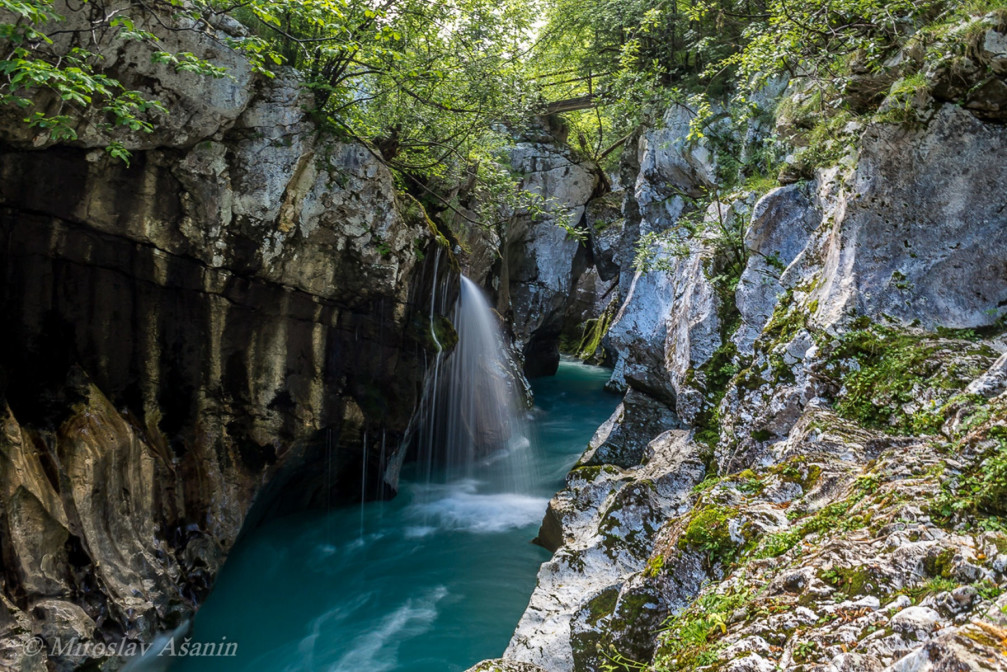 Waterfall in the breathtaking Soca canyon, Slovenia
