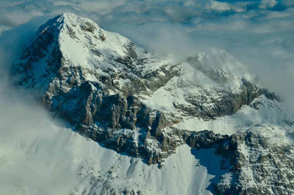 An aerial view of Mount Triglav, the highest mountain in Slovenia