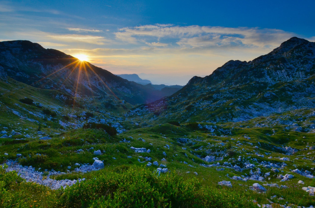 A beautiful sunrise captured from the Bogatin saddle in the Julian Alps, Slovenia