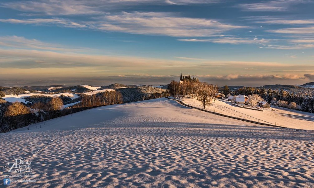 Beautiful winter landscape of the Pohorje Mountains near the Bojtina village, southwest of Maribor, Slovenia