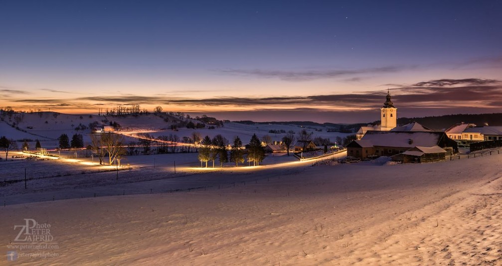 Wonderful winter morning in the village of Jurovski Dol in the Slovene Hills, Slovenia