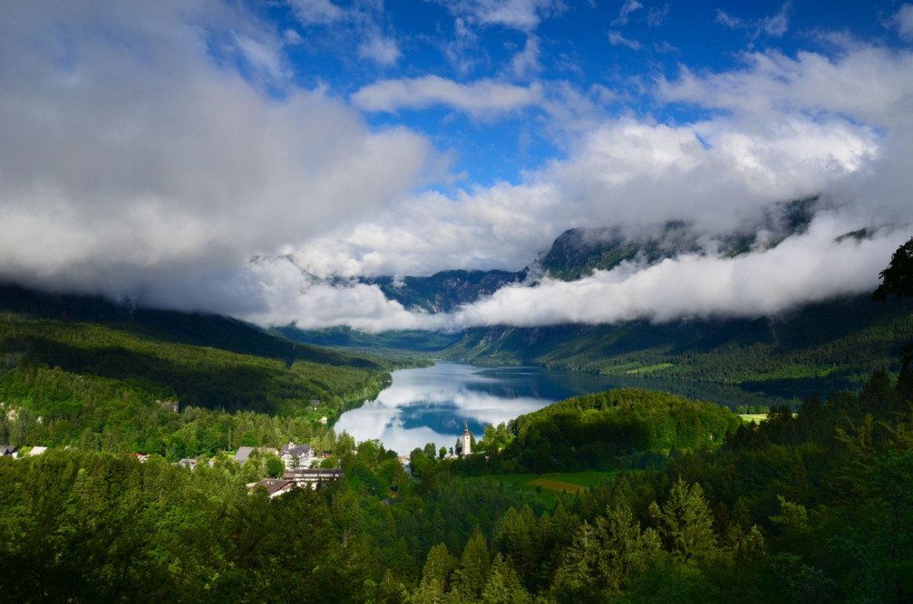 Breathtaking view of Lake Bohinj, Slovenia from the Pec Lookout Point