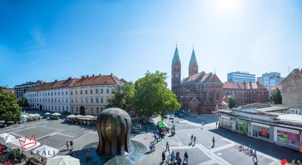 Liberty Square is Maribor, Slovenia with the National Liberation Monument that dominates the square