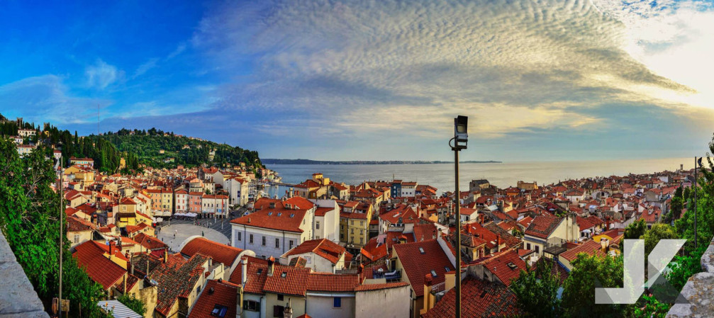 Panorama of the seaside town of Piran, Slovenia