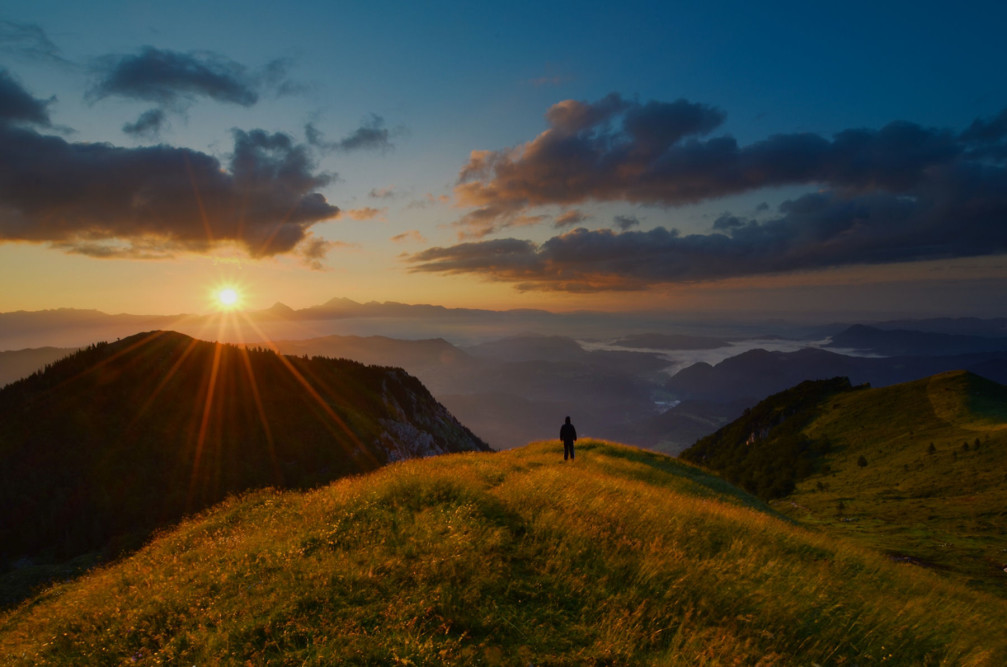 Beautiful sunrise from Mt Ratitovec, Julian Alps, Slovenia