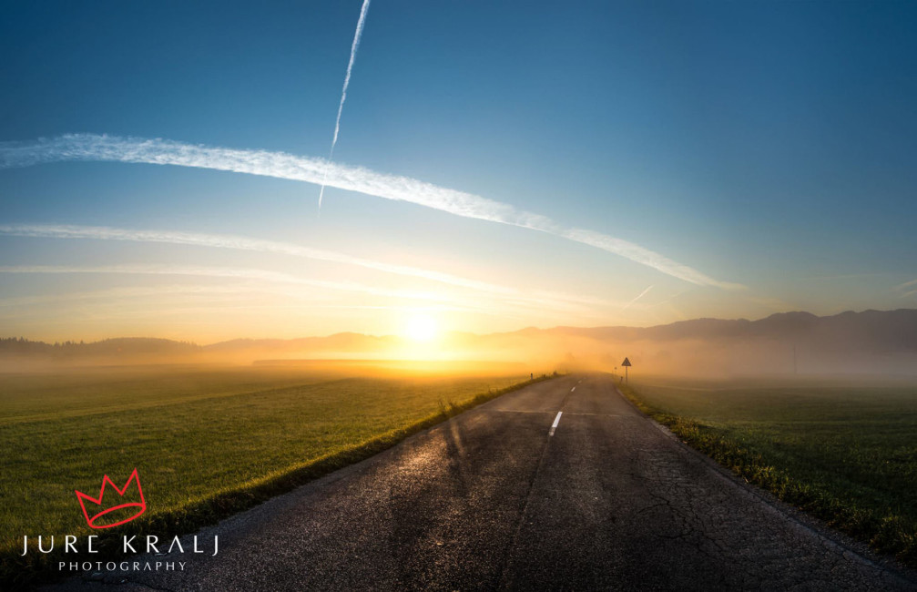 A countryside road leading to the Recica Ob Savinji village in the Styria region of Slovenia