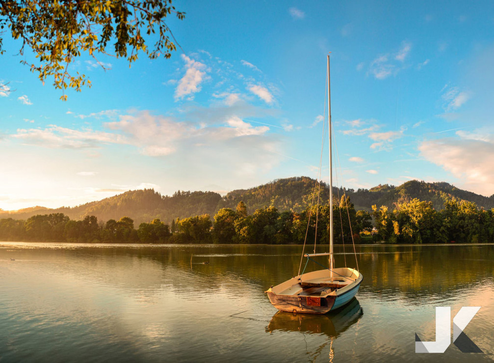 A sailboat on the Drava River near Maribor, Slovenia