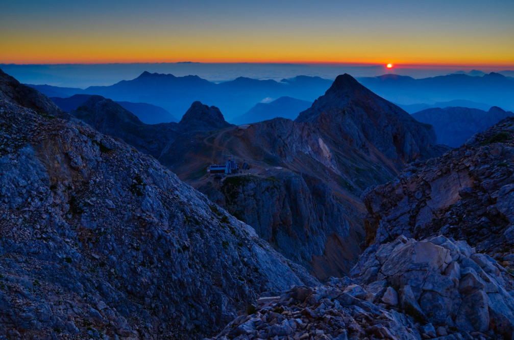 Beautiful sunrise captured from Small Triglav, Julian Alps, Slovenia