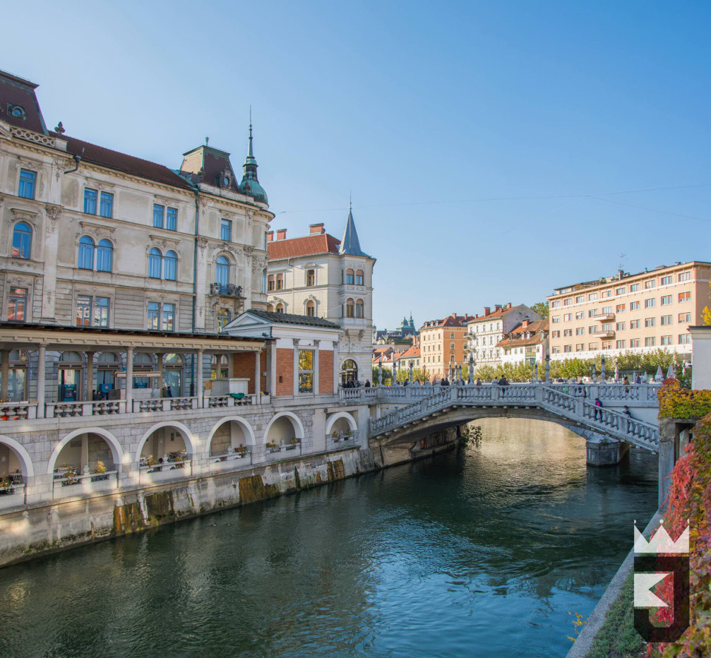 Slovenia's capital Ljubljana with the Triple Bridge over the Ljubljanica river