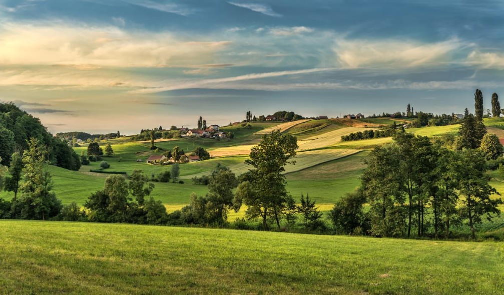 Beautiful Slovene Hills rural landscape near the Zgornje Partinje village in the Styria region of Slovenia