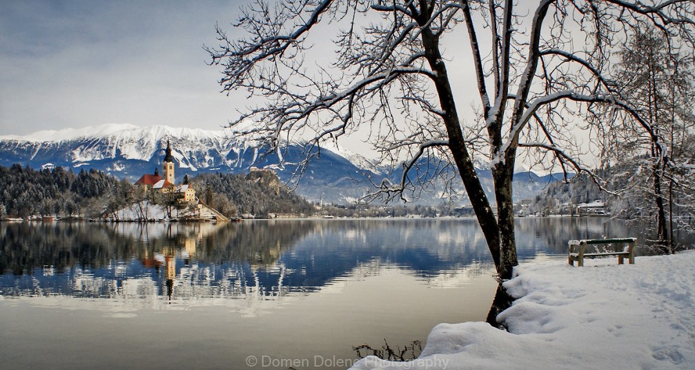 Lake Bled, Slovenia in the snowy winter setting