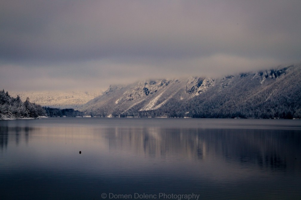 Lake Bohinj, Slovenia on a cloudy winter day