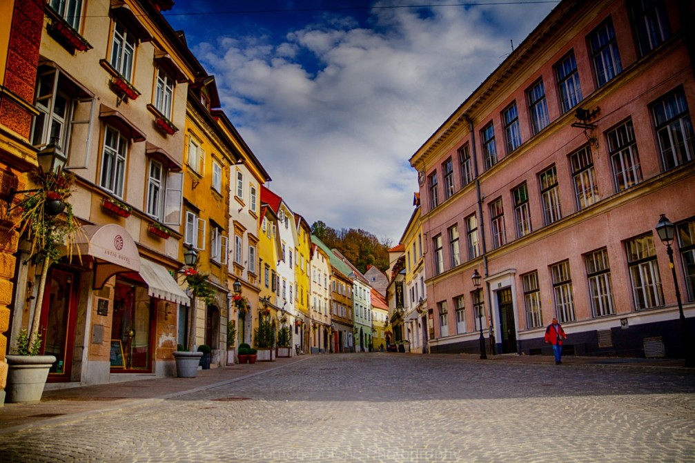 Picturesque old Baroque and Art Nouveau houses in the historic centre of Ljubljana, the capital of Slovenia