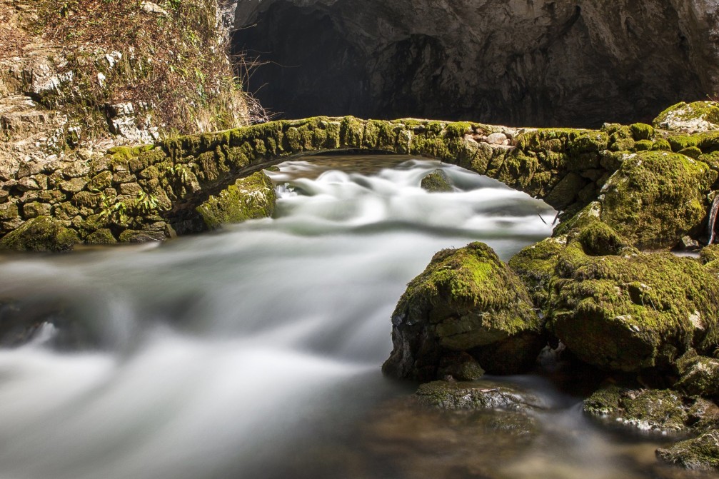 Stone bridge across Rak Creek in Rakov Skocjan in the Karst area of Slovenia