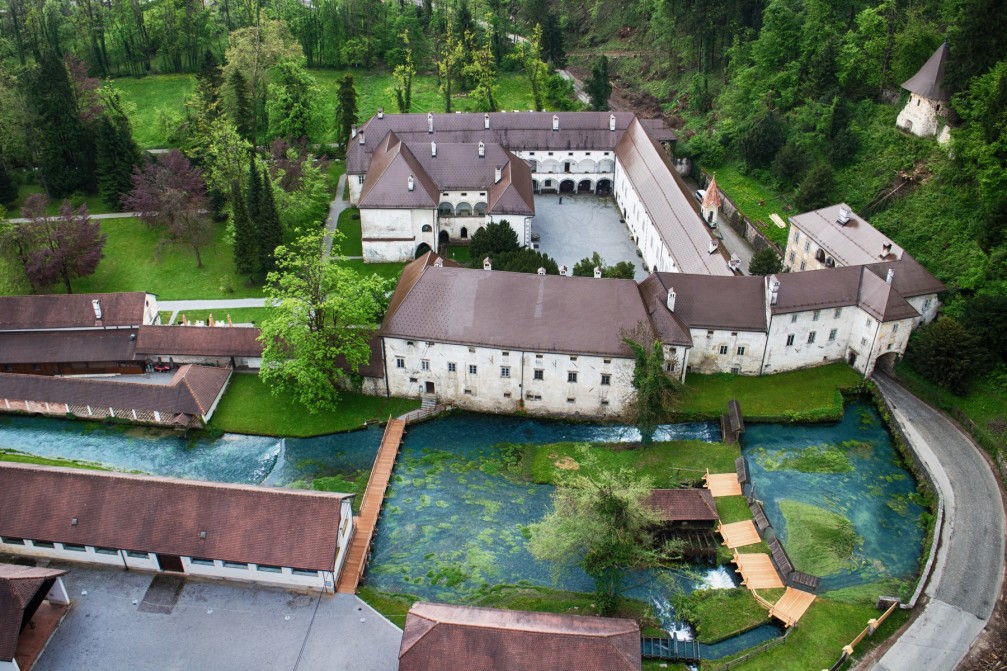 Aerial view of the Bistra Castle which houses the Technical Museum of Slovenia