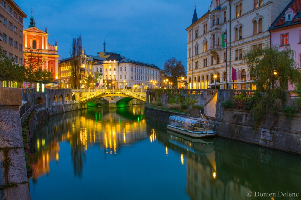 Ljubljanica River wandering through Old Town is the heart of Slovenia’s capital Ljubljana