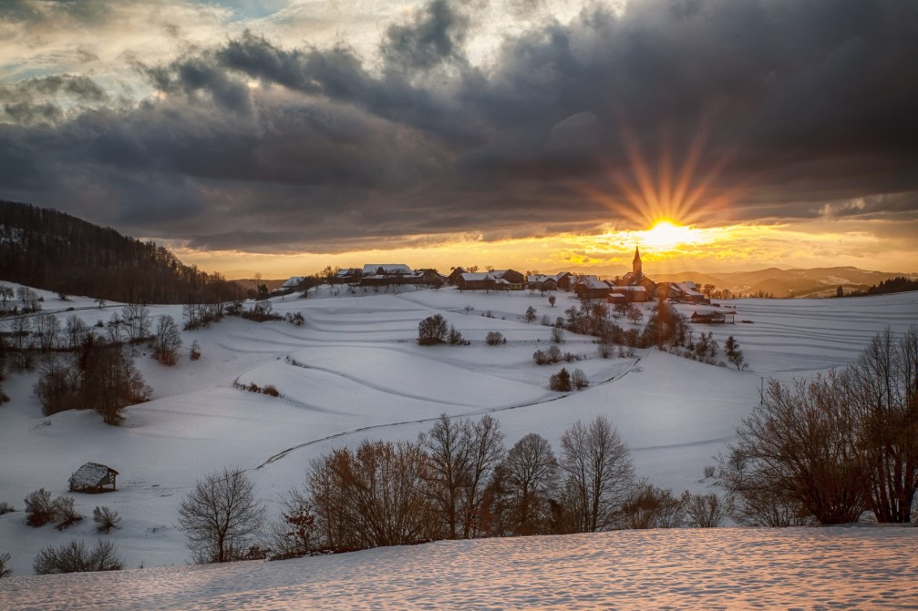 The small village of Velika Goba in winter