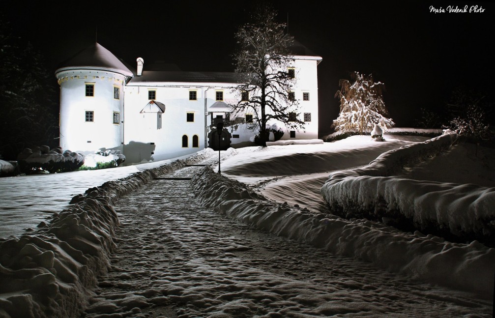 The Renaissance Bogensperk Castle decked in snow in winter