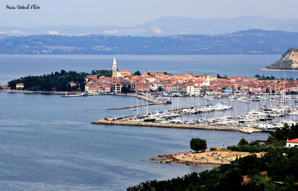 View of Izola, a lovely Slovenian coastal town with a large harbour