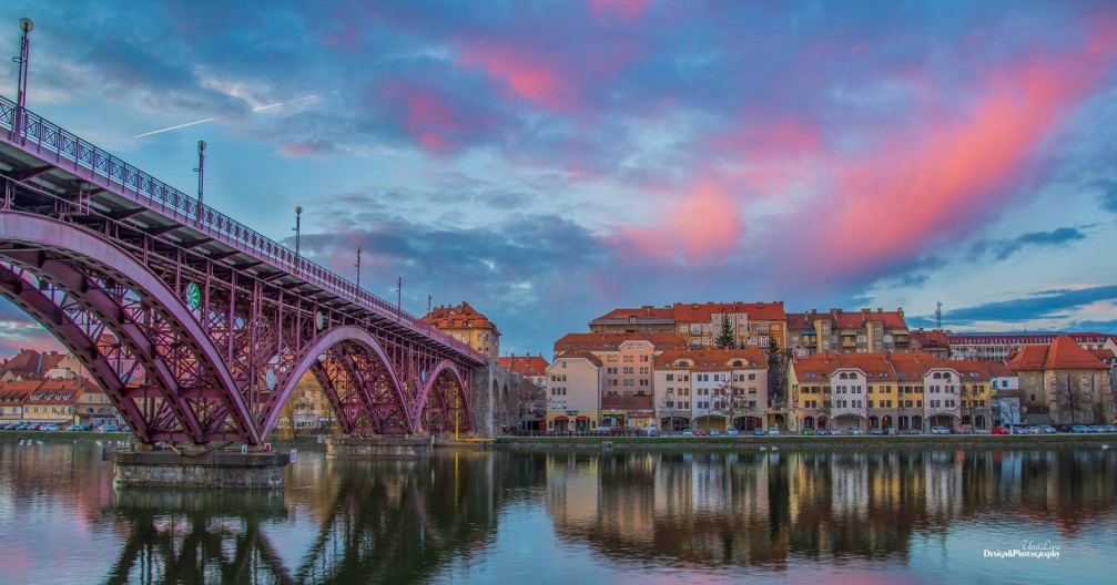 View of Lent Neighborhood and the Old Bridge in Maribor, Slovenia