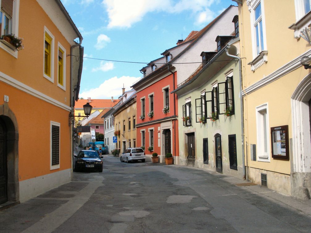 Colorful houses in the Jadranska Ulica street in Ptuj, Slovenia