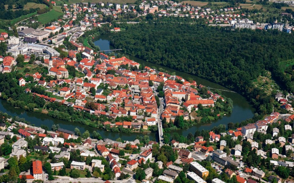 Aerial view of the town of Novo Mesto in the Dolenjska region of Slovenia