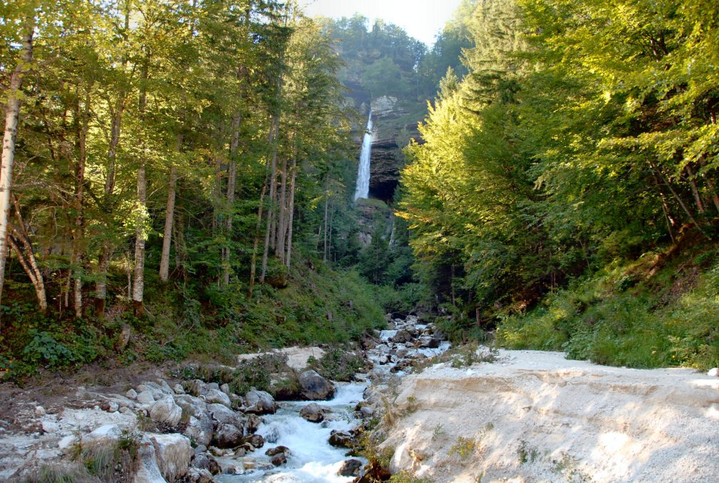 View of the Pericnik waterfall from distance