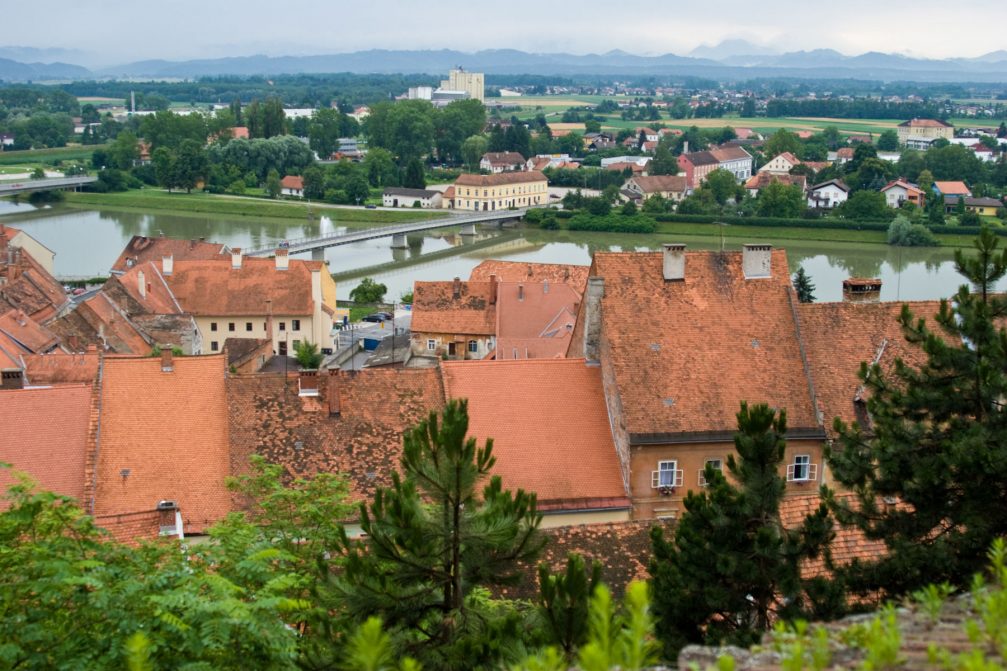 Looking down at the town of Ptuj from the castle grounds.