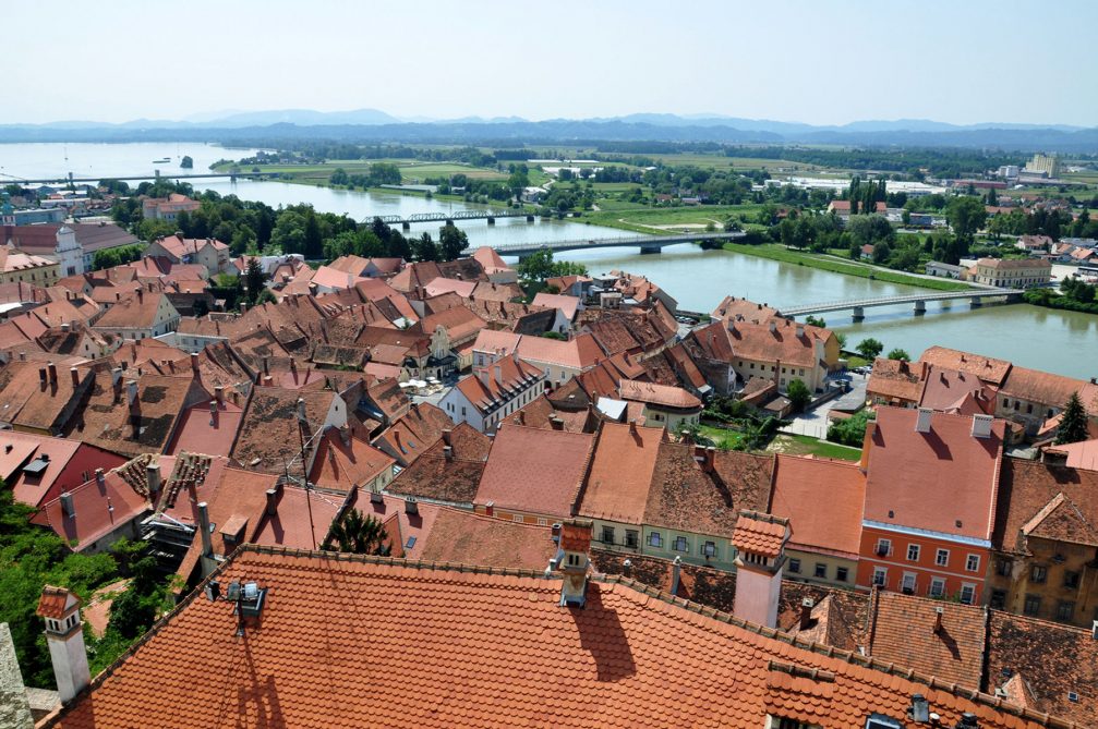 A stunning view over the red-tiled roofs in the old part of Ptuj, Slovenia