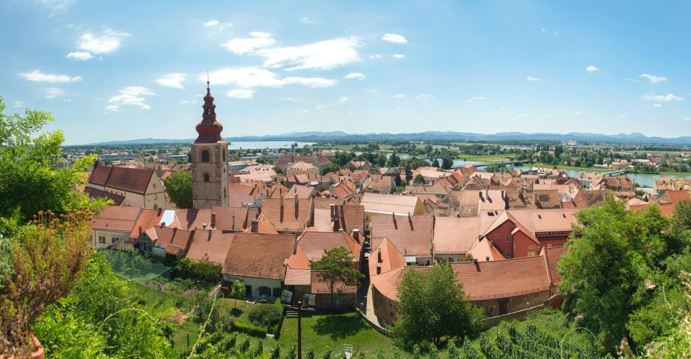 A beautiful panoramic view over the town of Ptuj, Slovenia from Ptuj Castle