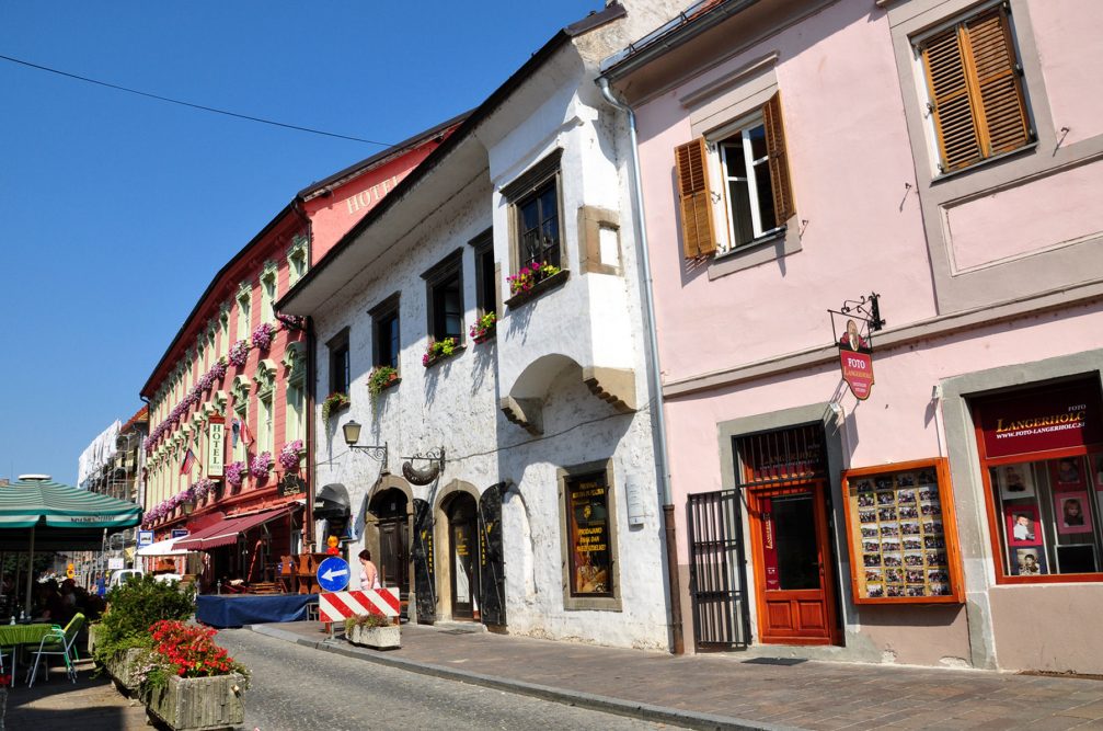 A street view in the old part of Ptuj, Slovenia