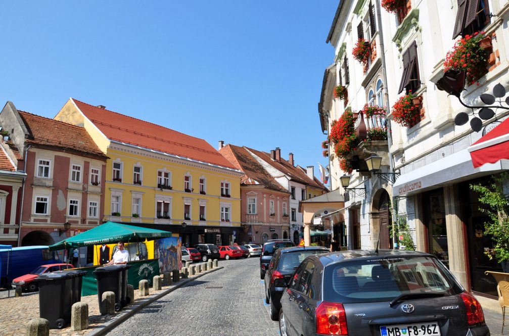 A street view in the historic centre of Ptuj, Slovenia