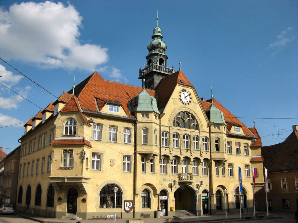Exterior of the Town Hall in the Mestni Trg square in Ptuj, Slovenia