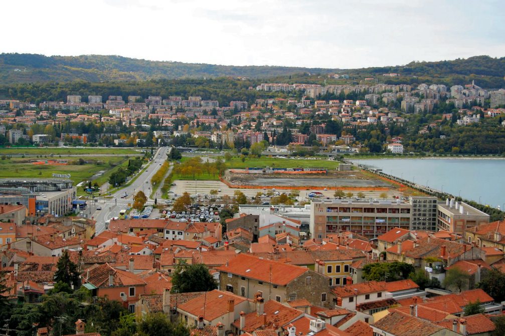 An elevated view towards the Koper's modern residential quarter from the bell tower