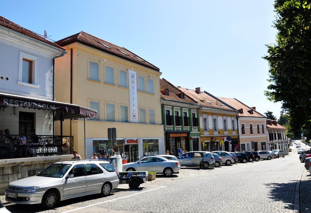 A view of the Main Square or Glavni Trg in Novo Mesto, Slovenia
