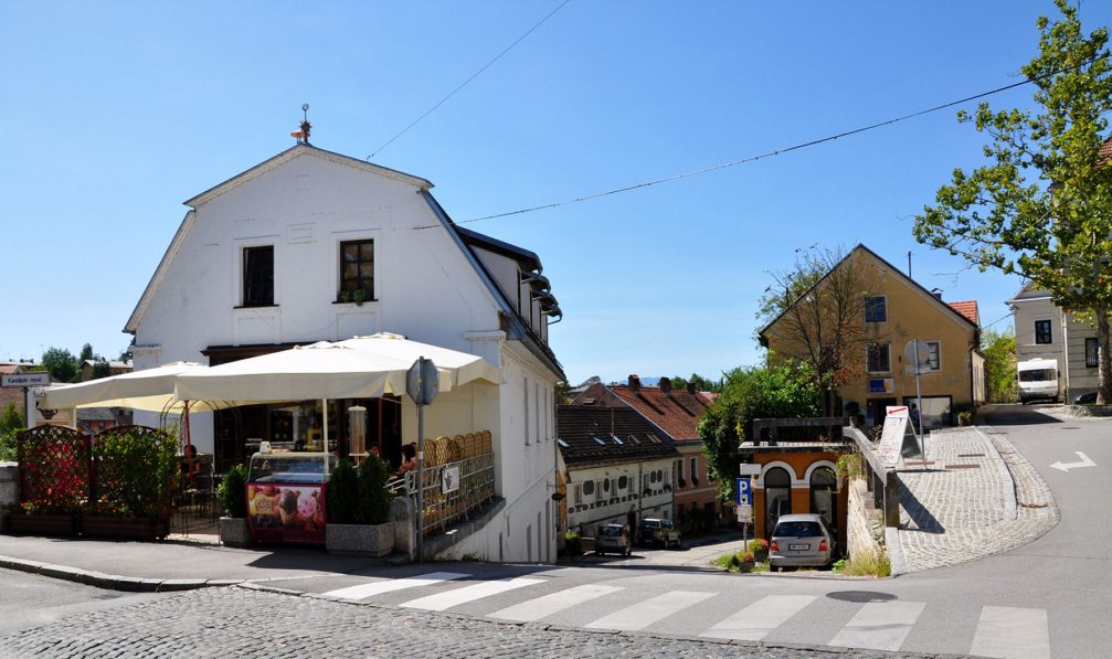 A view of the Pugljeva Ulica street in Novo Mesto, Slovenia