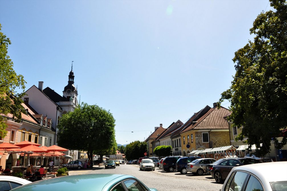The center of the town of Novo Mesto in Slovenia
